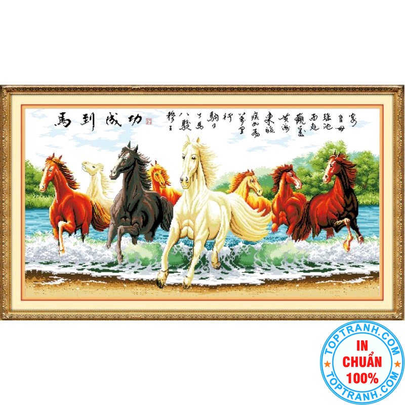 tranh thêu chữ thập mã đáo thành công