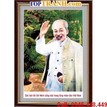 Tranh thêu chữ thập bác hồ chào
