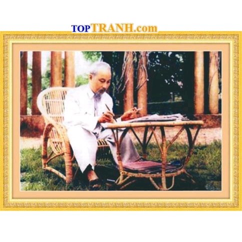 tranh thêu chữ thập bác hồ ngồi ghế mây