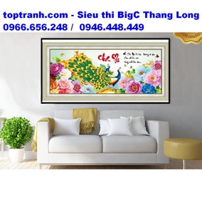 Tranh thêu cha mẹ và chim công