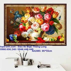 Tranh thêu bình hoa khoe sắc
