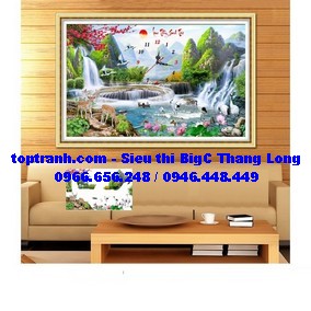 Tranh thêu đồng hồ phong cảnh