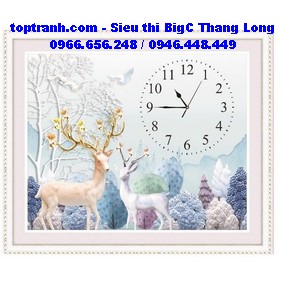 Tranh thêu đồng hồ hươu tài lộc