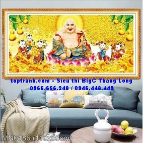 Tranh thêu Phật di lặc ngũ phúc