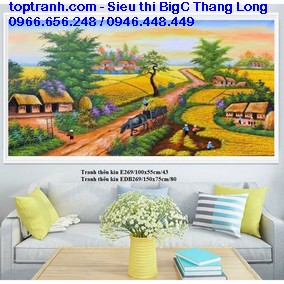 Tranh thêu cánh đồng lúa vàng