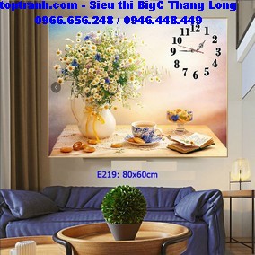 Tranh thêu đồng hồ cúc hoa mi