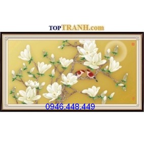 Tranh thêu hoa lan và uyên ương