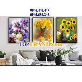Tranh gắn đá bộ hoa 3 bức