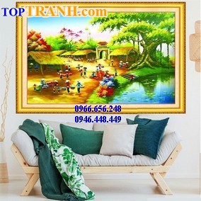 Tranh gắn đá chợ quê