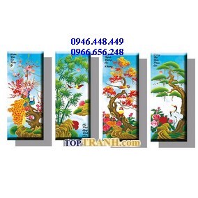 Tranh gắn đá tùng cúc trúc mai