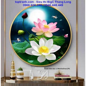 Tranh thêu hoa sen trong đêm