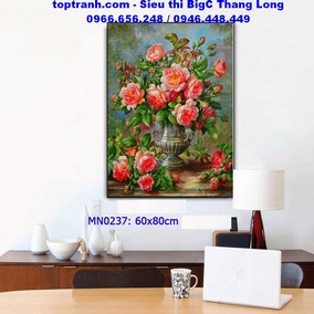 Tranh thêu kín bình hoa hồng đỏ