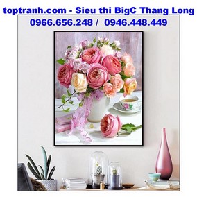 Tranh thêu bình hoa hồng