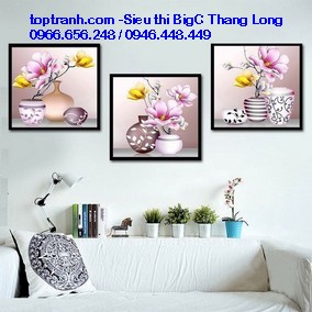 Tranh thêu bình hoa 3 bức