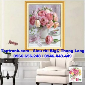 Tranh thêu bình hoa hồng 3D