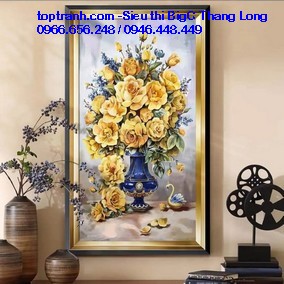 Tranh thêu hoa hồng vàng thêu kín