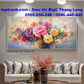 Tranh thêu bình hoa mẫu đơn