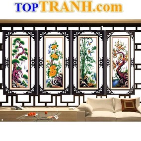 Tranh thêu tùng cúc trúc mai