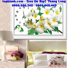 Tranh thêu đồng hồ hoa sứ trắng
