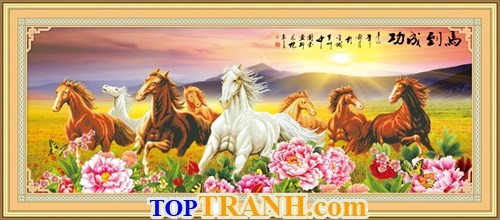 tranh thêu chữ thập mã đáo thành công